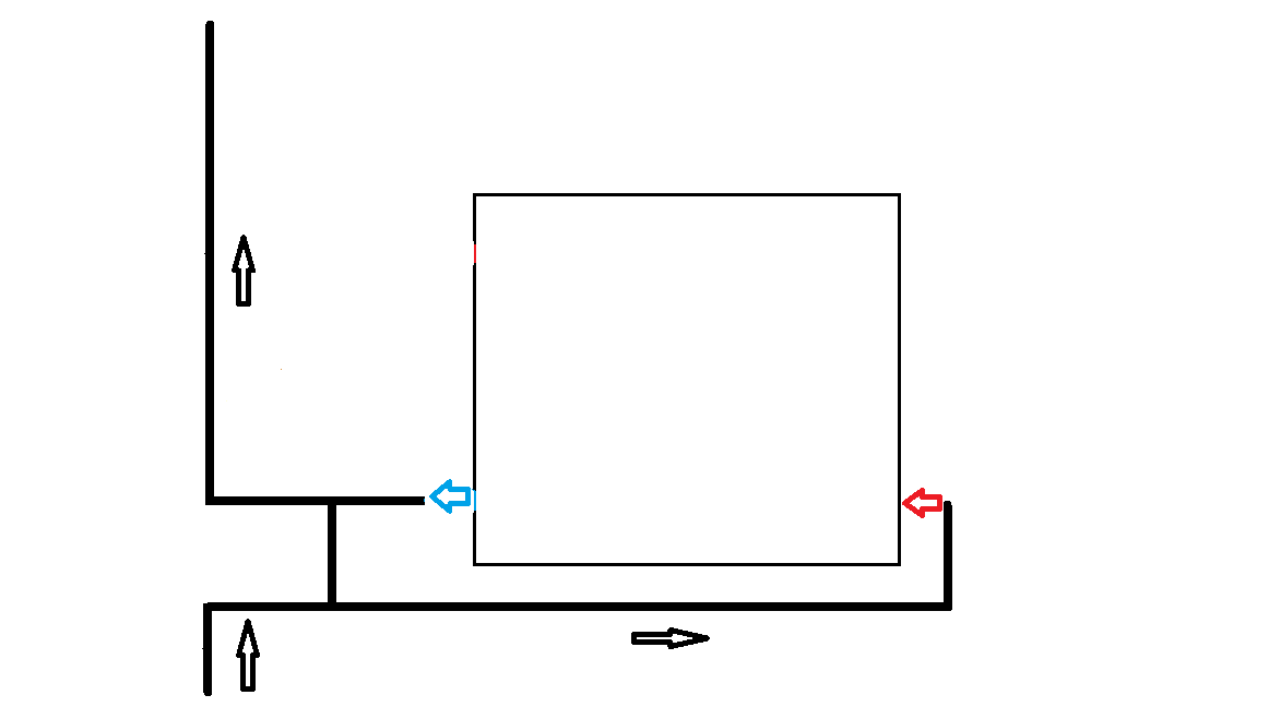 Нижняя схема подключения радиатора. Подача снизу.