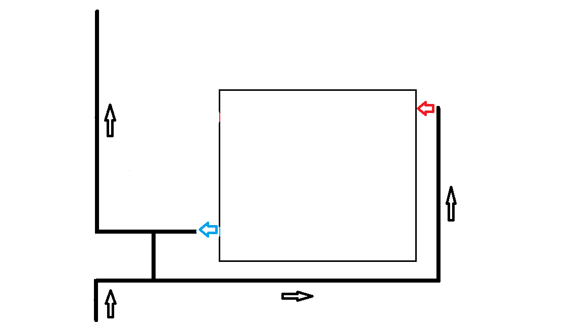 Диагональная схема подключения радиатора. Подача снизу.